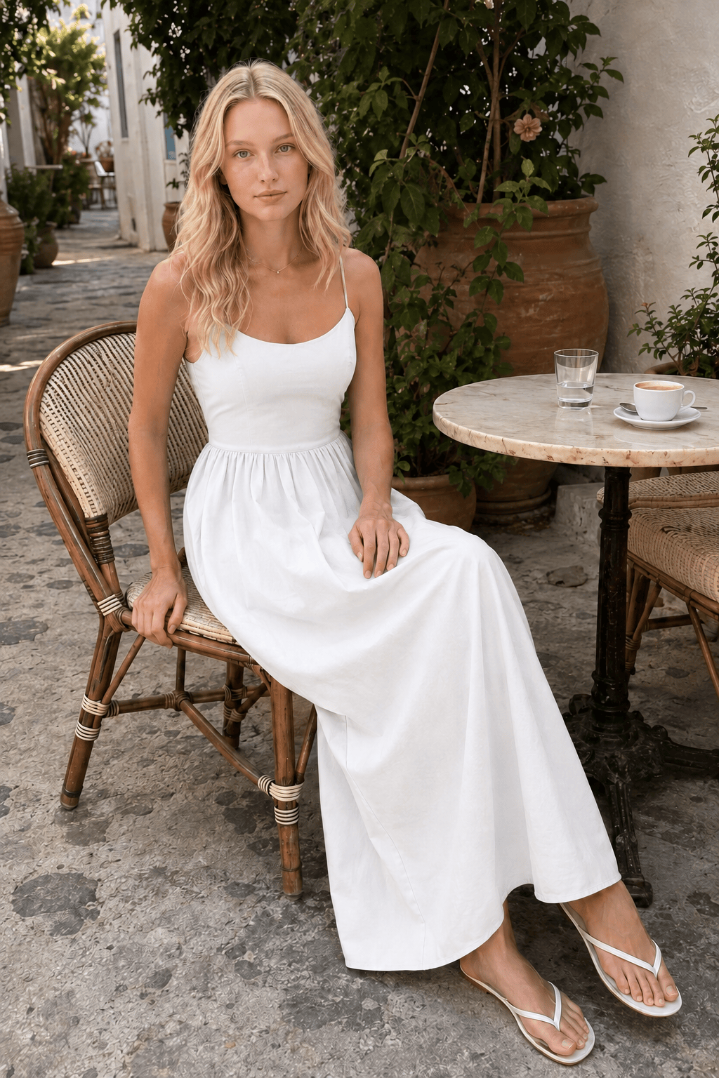 Scoop Neck Spaghetti Strap Fit-and-Flare Midi Dress