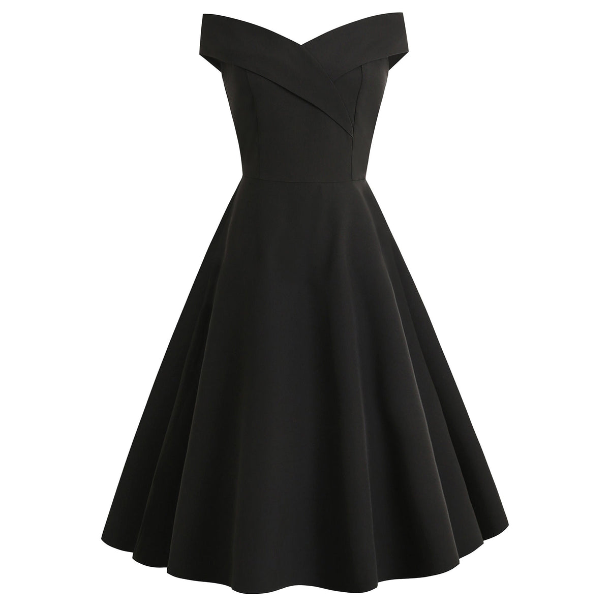 Off Shoulder Crossover Bodice Fit and Flare Cocktail Midi Dress