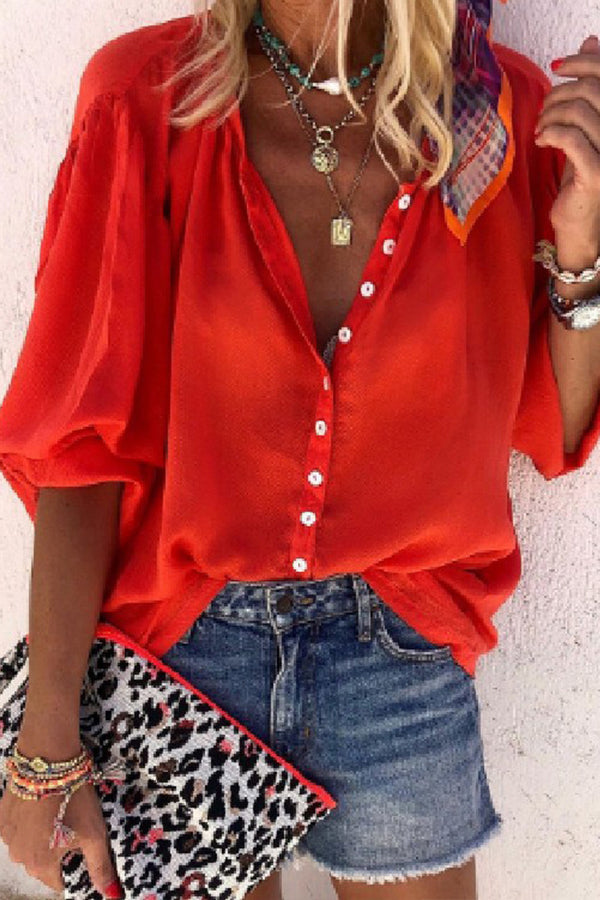 Casual Solid Button Through Blouse - Mislish