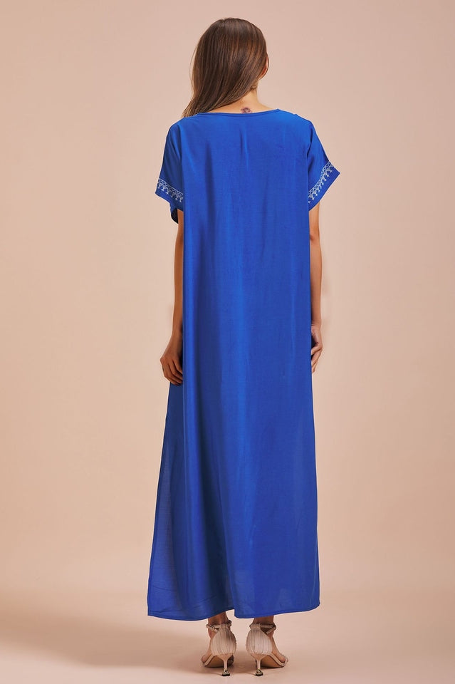 Embroidered V-Neck Short-Sleeve Kaftan Maxi Dress 21