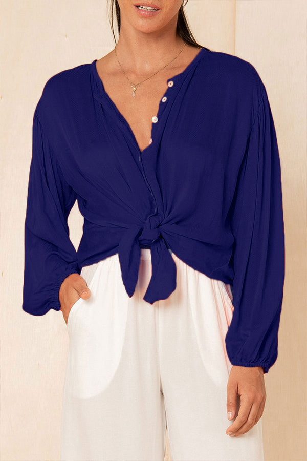 Casual Solid Button Through Blouse