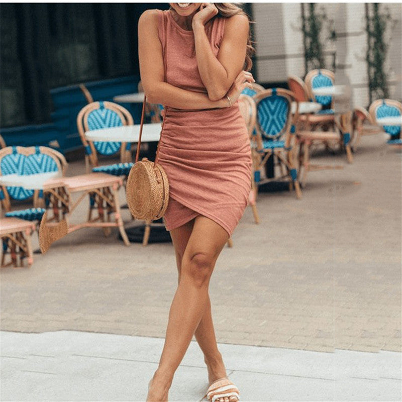 Round-Neck Sleeveless Ruched-Side Bodycon Mini Dress 3