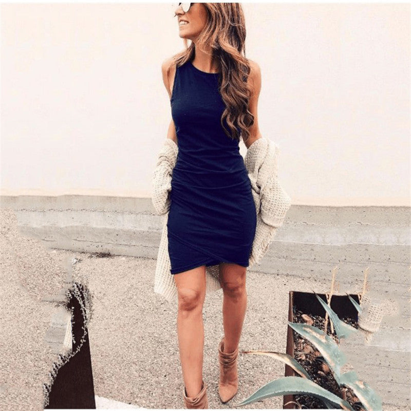 Round Neck Ruched Sleeveless Bodycon Mini Dress 10