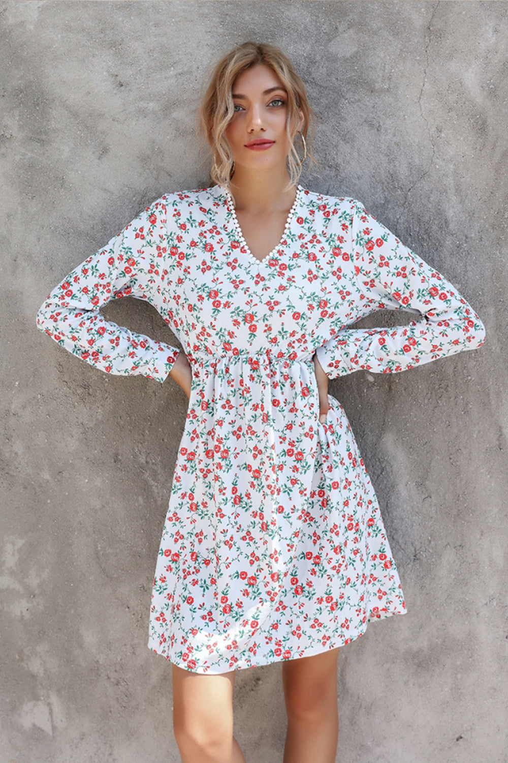 Long Sleeve Printed Loose Dress - Fashionpara