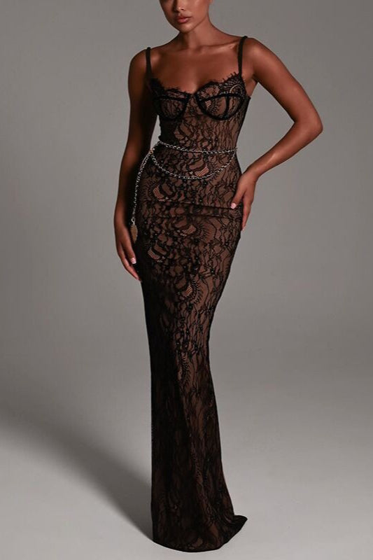 Lace Off Shoulder Maxi Formal Dress