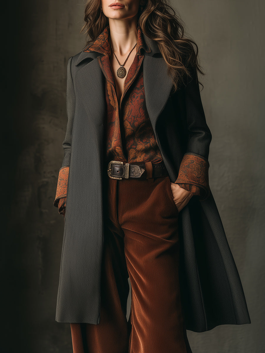 Retro Wool Patchwork Mid-length Lapel Coat - Fashionpara