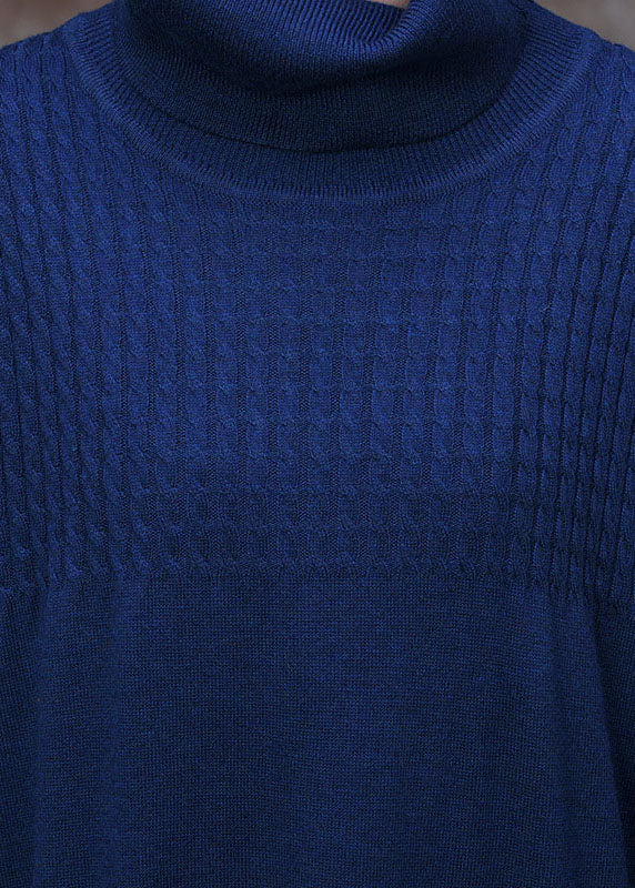Knit Turtleneck Long Sleeve Ribbed Panel Oversized A-Line Maxi Dress - View 5