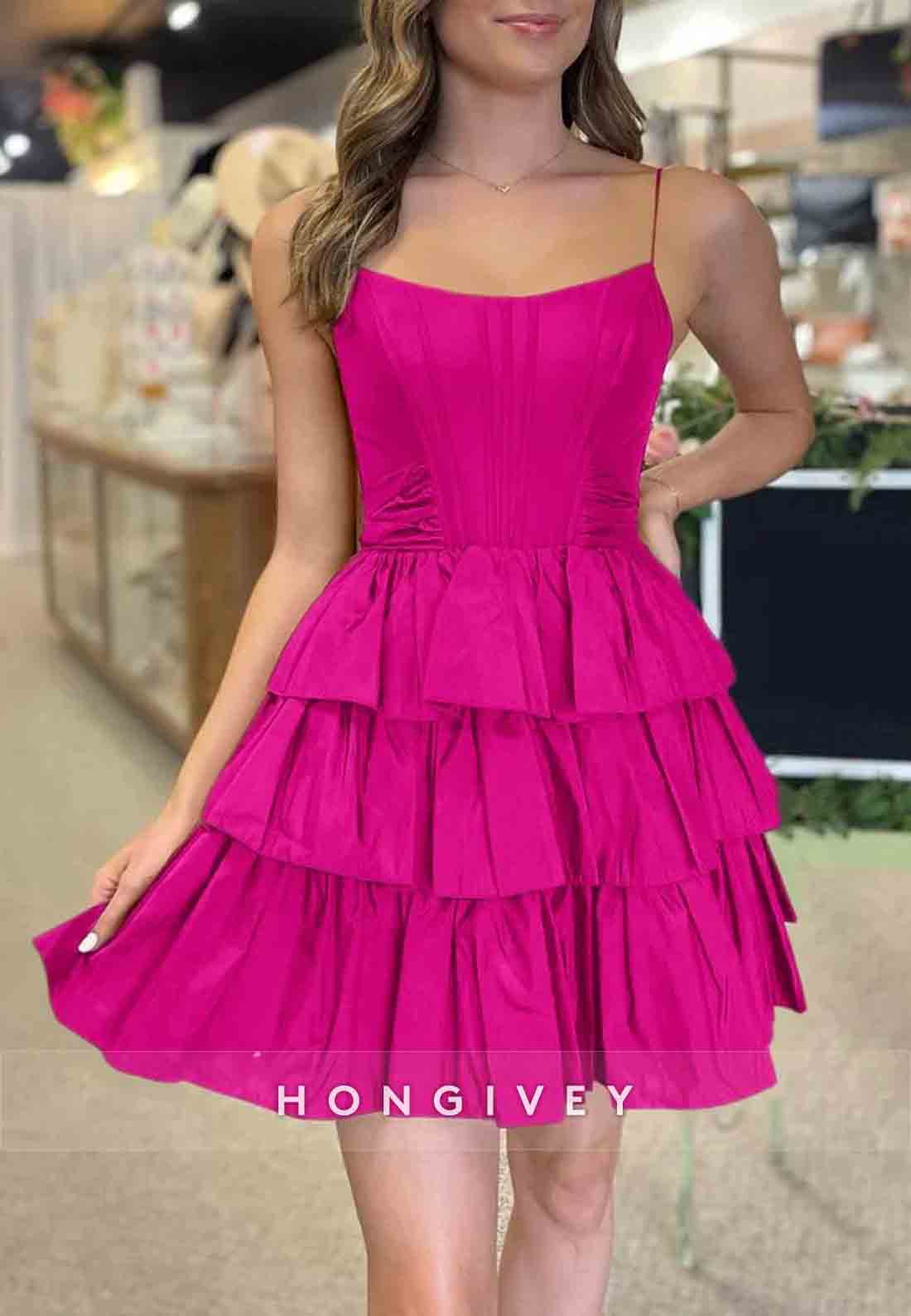 Sleeveless A-Line Bowknot Low Back Ruched Spaghetti Straps Short Homecoming Dresses