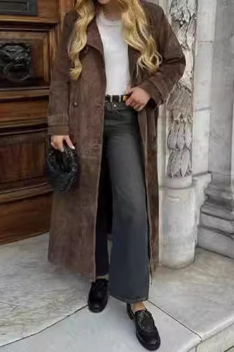 Elegant Vintage Brown Belted Long Coat for Timeless Style