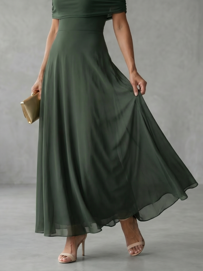 Off Shoulder Ruched Foldover A-Line Maxi Dress 8