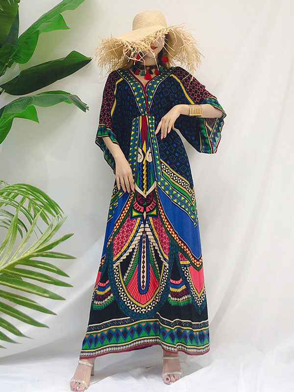 Tara Lee Retro Style Loose Bohemian Maxi Dress - Fashionpara