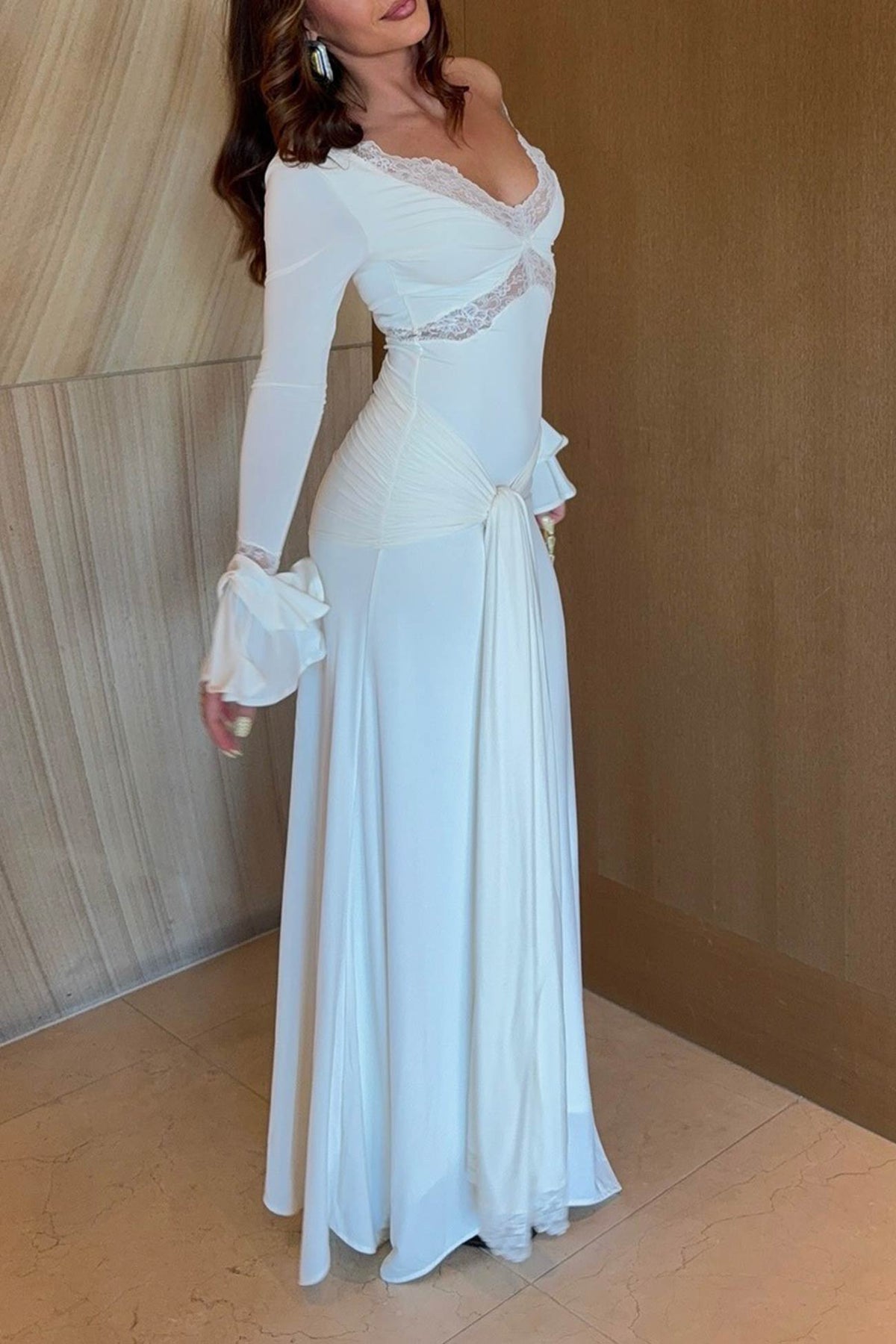 Lace Patchwork Flare Sleeve Tie-up Maxi Dress - View 10