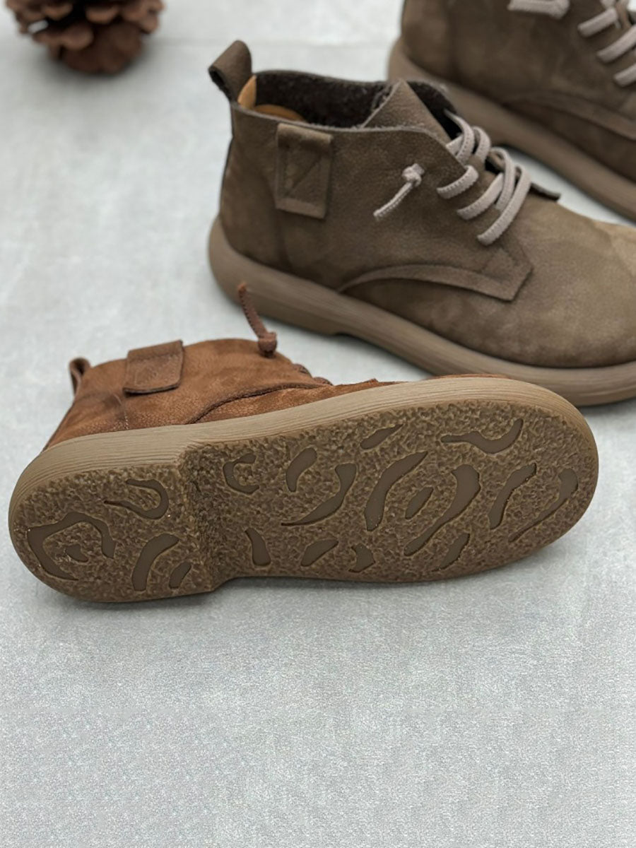 Vintage Genuine Leather Strap Low Heel Boots