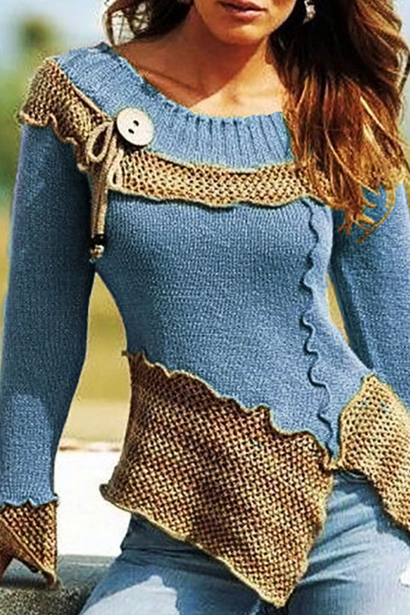 O Neck Patchwork Loose  Sweater (5 Colors)  Fashionpara