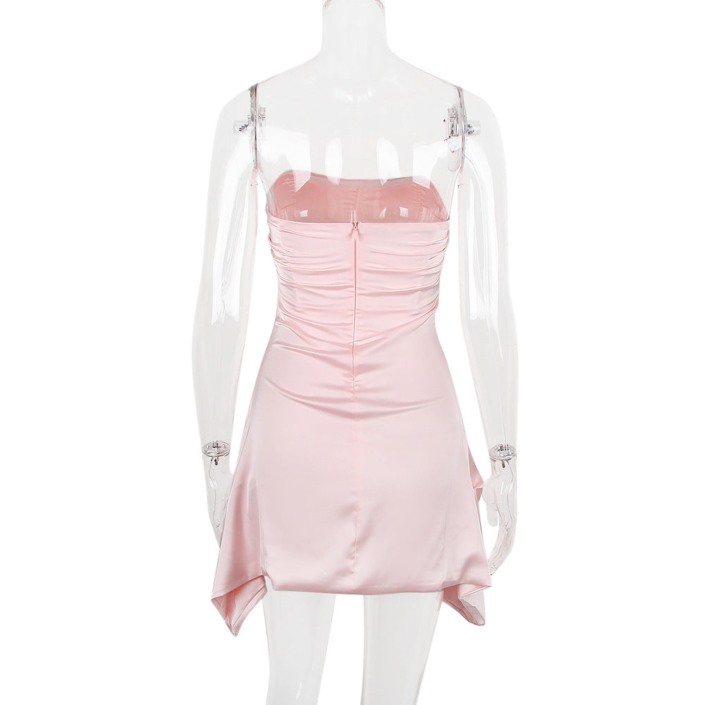 Satin Strapless Sweetheart Ruched Draped-Hem Mini Dress 11