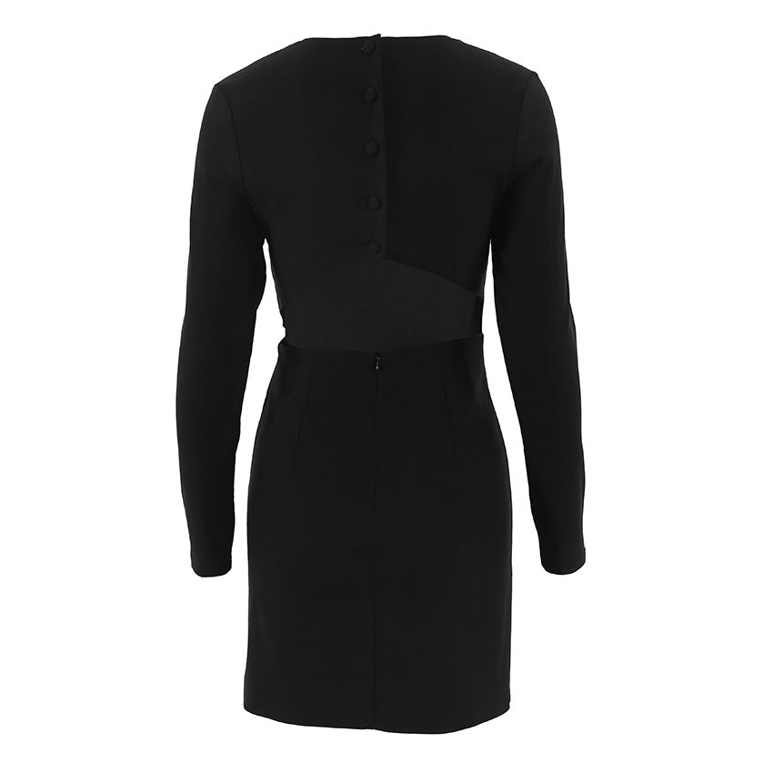 Ribbed Knit Crew Neck Long Sleeve Slit Mini Dress 10