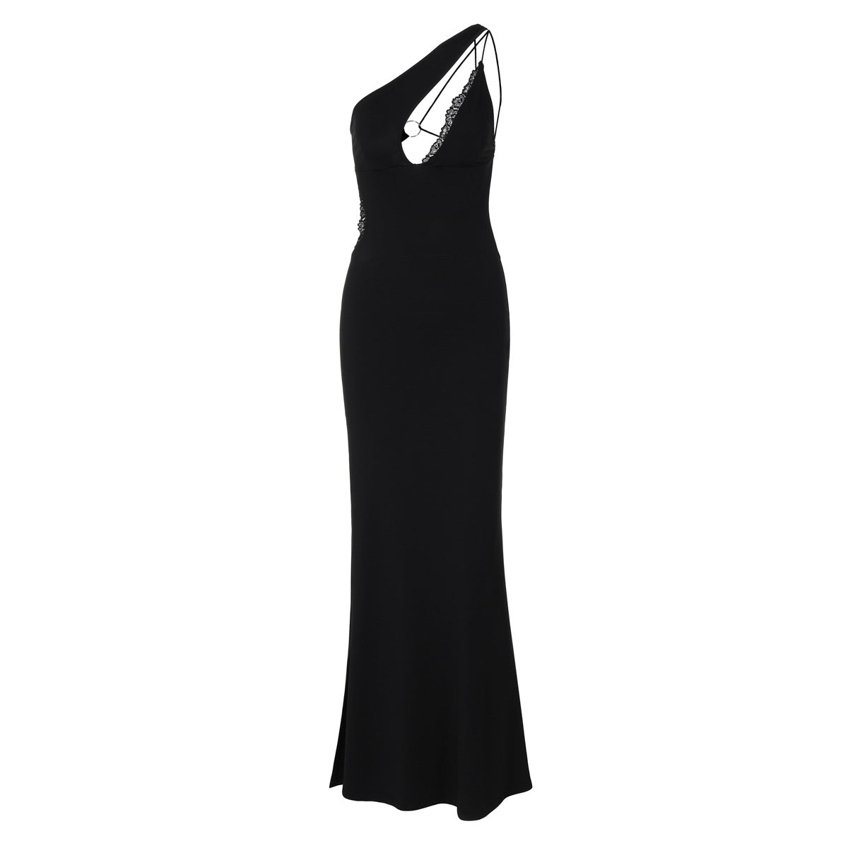 One-Shoulder Lace-Trim Cut-Out Bodycon Maxi Dress 11