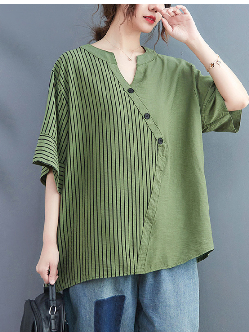 Charming Button-Up Striped Tops - Fashionpara