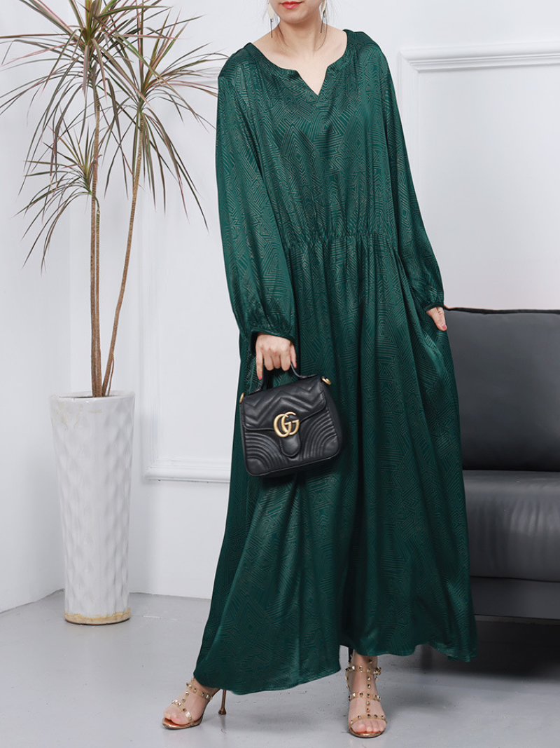 Womnen's Spring Loose Stylish V-Neck Long A-Line Dress - Fashionpara