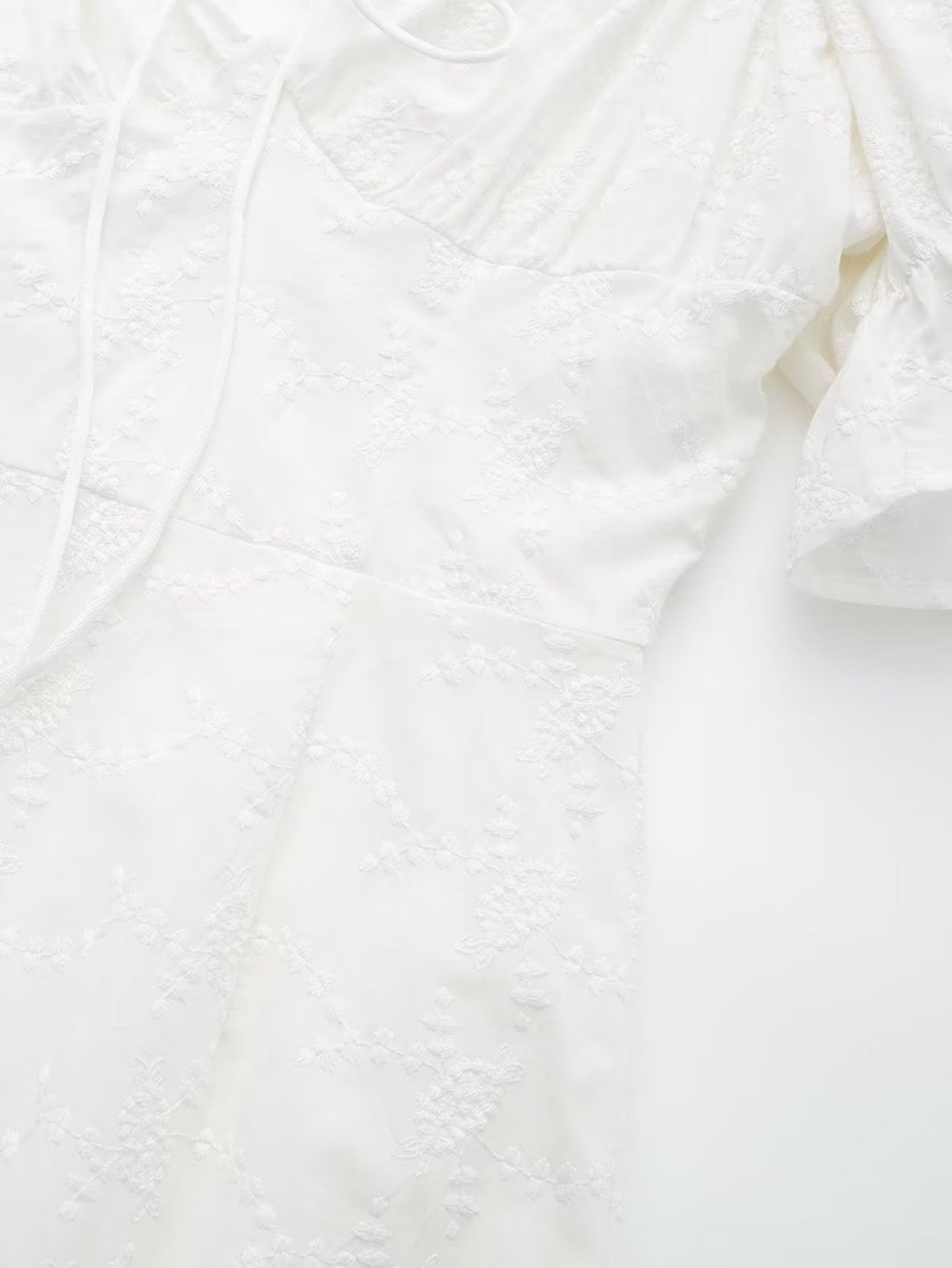 Short Puff Sleeves Cute White Aquare Collar Short Graduation Party Dress - Fashionpara
