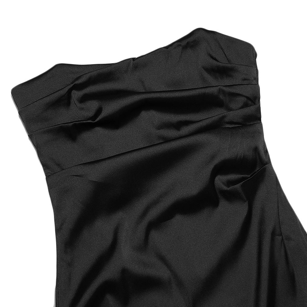 Satin Strapless Ruched Handkerchief-Hem Mini Dress 11