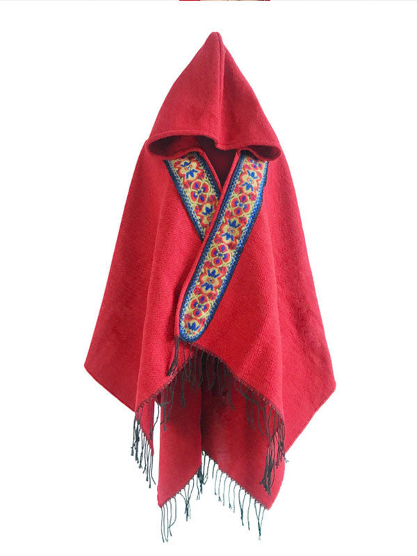 Splicing Red Shawl Cardigan with Hooded 8