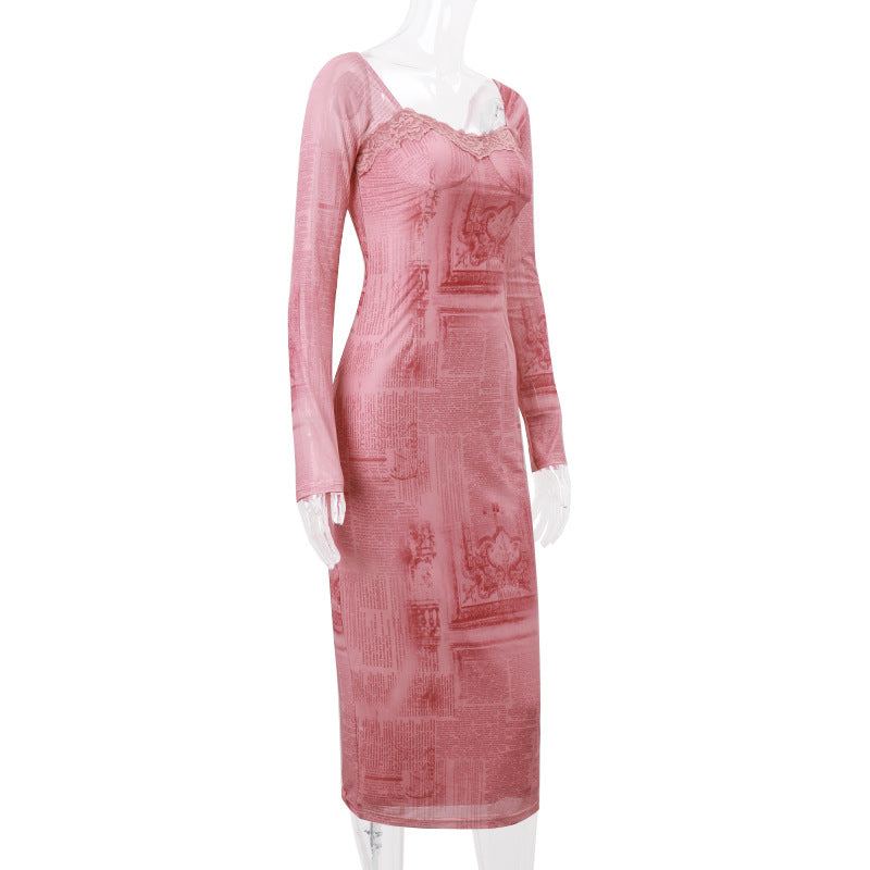 Lace-Trim Square-Neck Long-Sleeve Bodycon Midi Dress 11