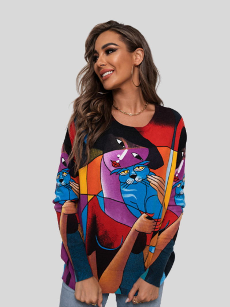 Autumn Winter Round Neck Long-Sleeved Printed Tops - Fashionpara