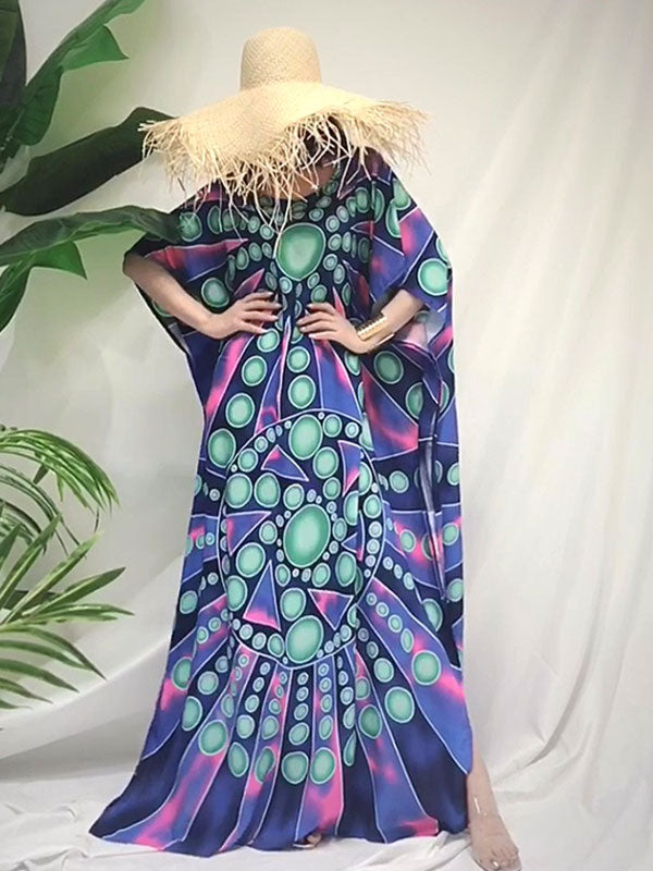 Bohemian Print V-Neck Short Sleeve Kaftan Maxi Dress 2
