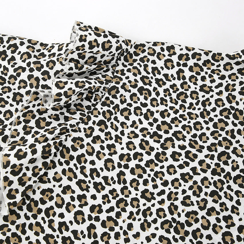 Leopard-Print Collared Long-Sleeve Tiered Mini Dress 11