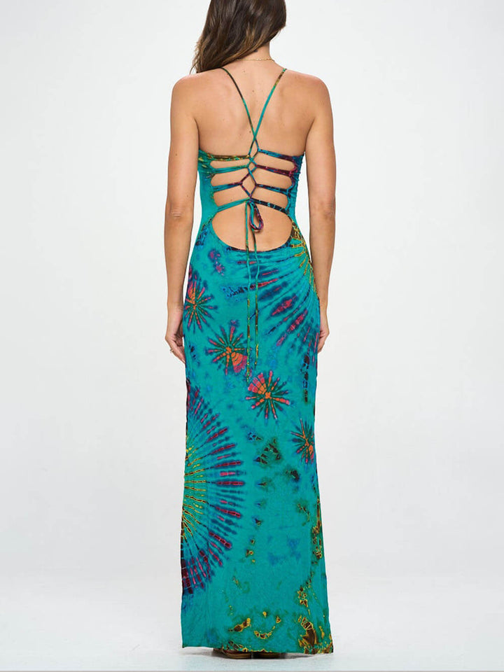 Vacay-Mode Tie Dye Spandex Maxi Dress - Fashionpara