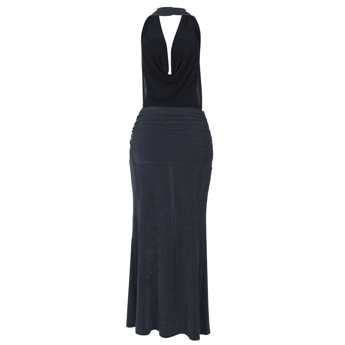 Shimmer Halter Cowl-Neck Draped Column Maxi Dress 11