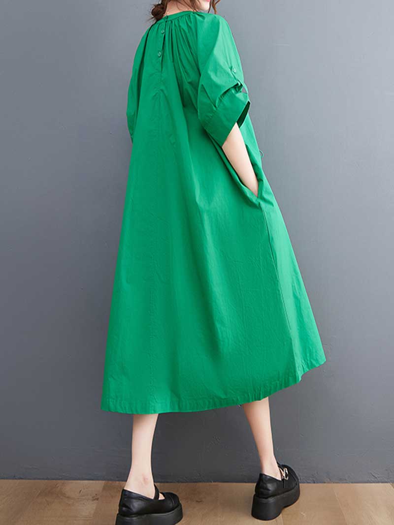 Plain Cotton Short Sleeve A-Line Dress - Fashionpara