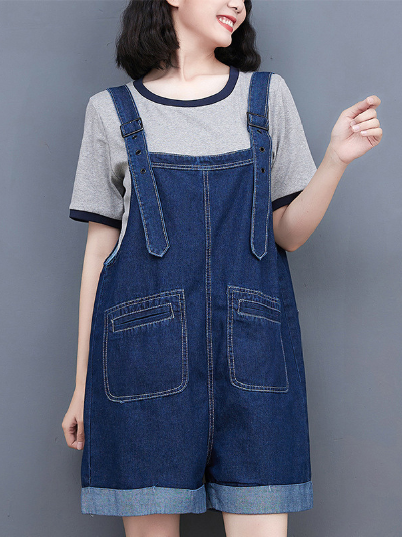 Ripped Frayed Pockets Denim Shorts Romper Jumpsuit Dungarees - Fashionpara