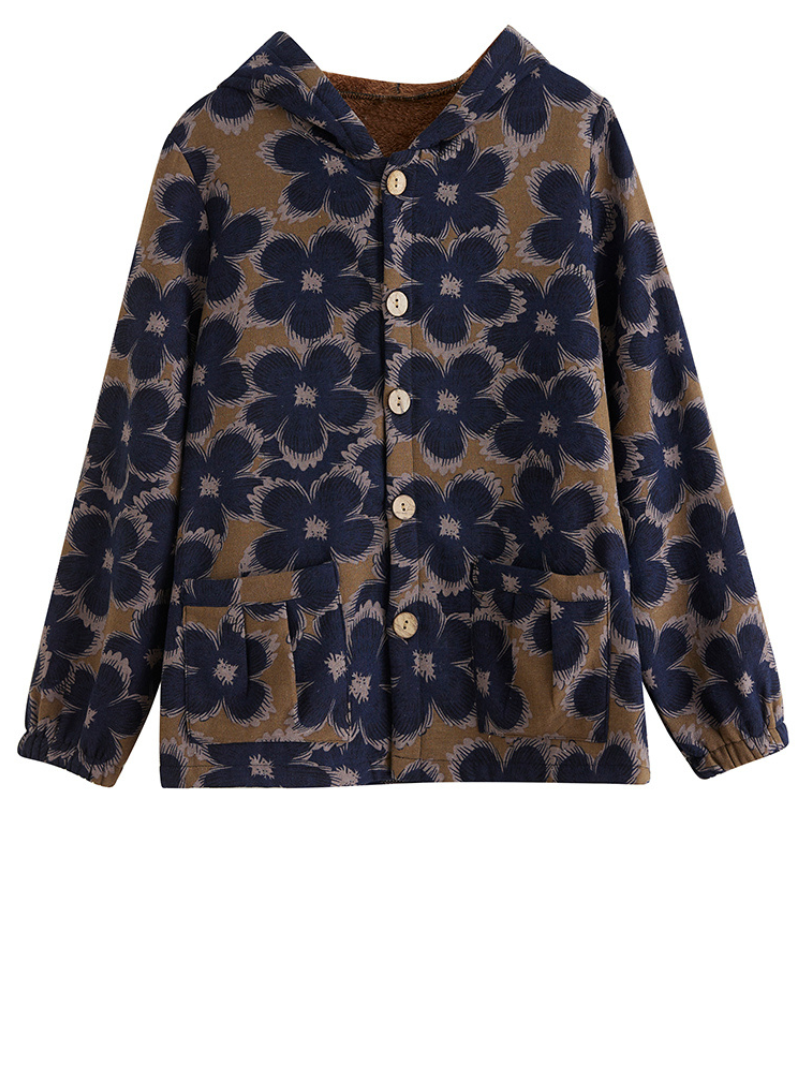 Printed Plus Fleece Velvet Thick Hooded Small Padded jacket - Fashionpara