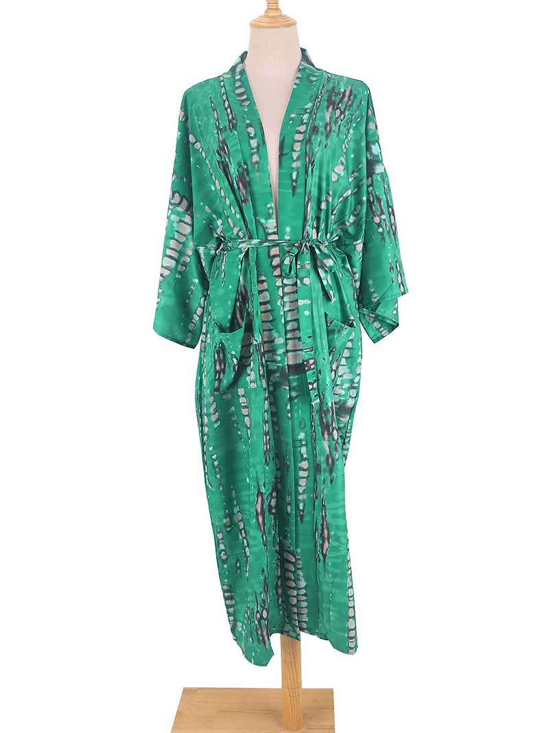 Tie-Dye Print Different Color Rayon Long Length Gown Kimono Duster Robe - Fashionpara