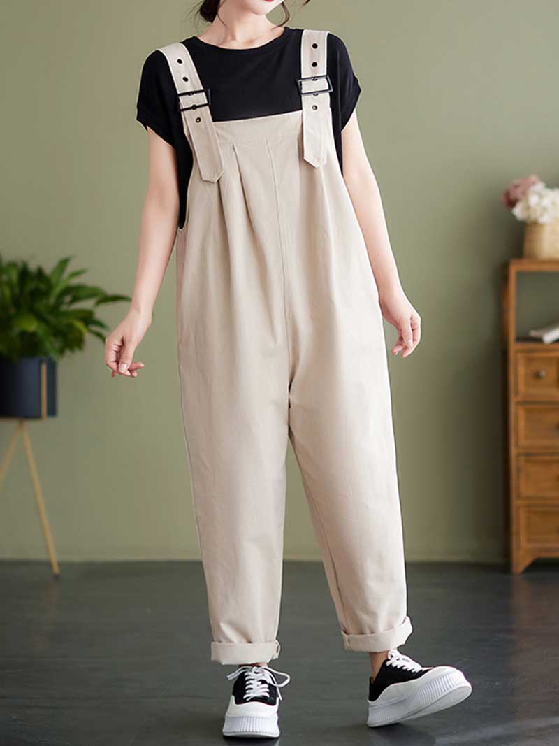 Plain Cotton Overalls High Waist Dungaree - Fashionpara