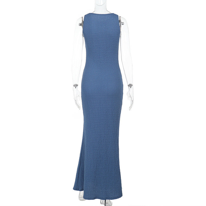 Textured Round-Neck Sleeveless Bodycon Maxi Dress 11