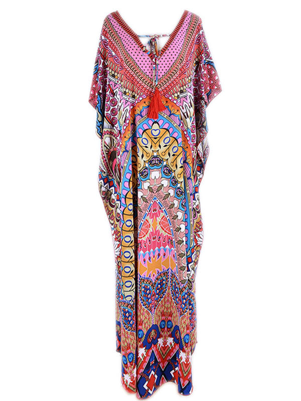 Over Again Abstract Print Loose Bohemian Maxi Dress - Fashionpara