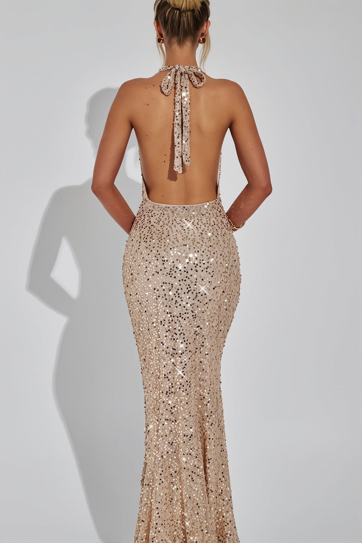 Sequin Sheer Halter Neck Plunge Mermaid Gown