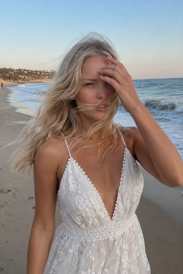 Floral Lace Plunge V-Neck Spaghetti Strap Dress