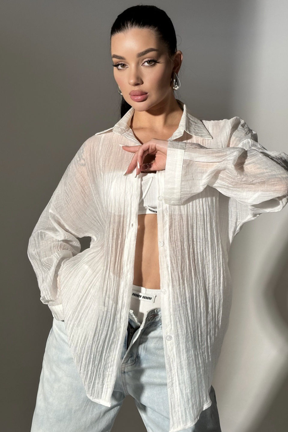 Solid Button-Down Collar Lightweight Chic Blouse