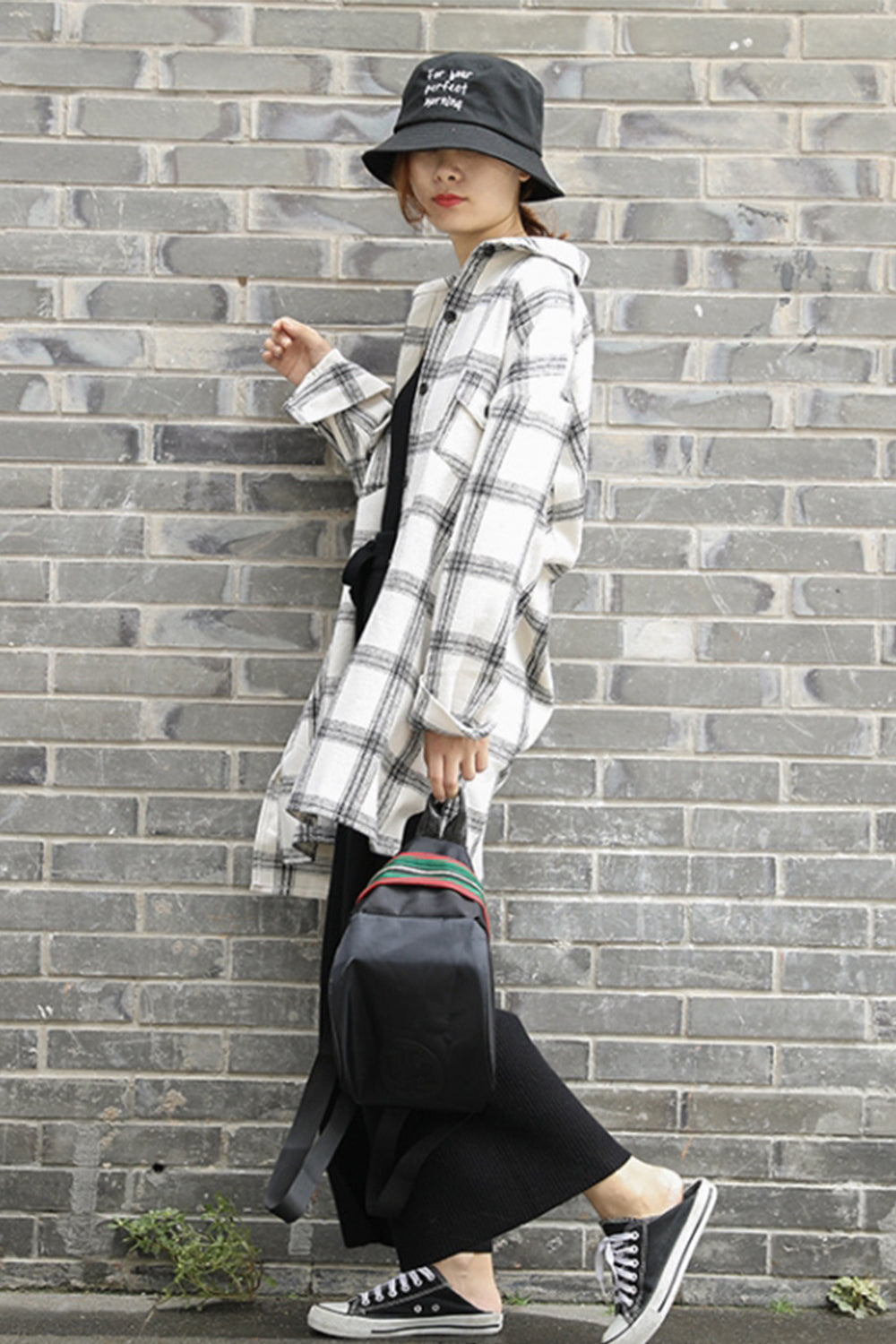 RadyRin Thick Brushed Plaid Flannel Lapel Cardigan Coat
