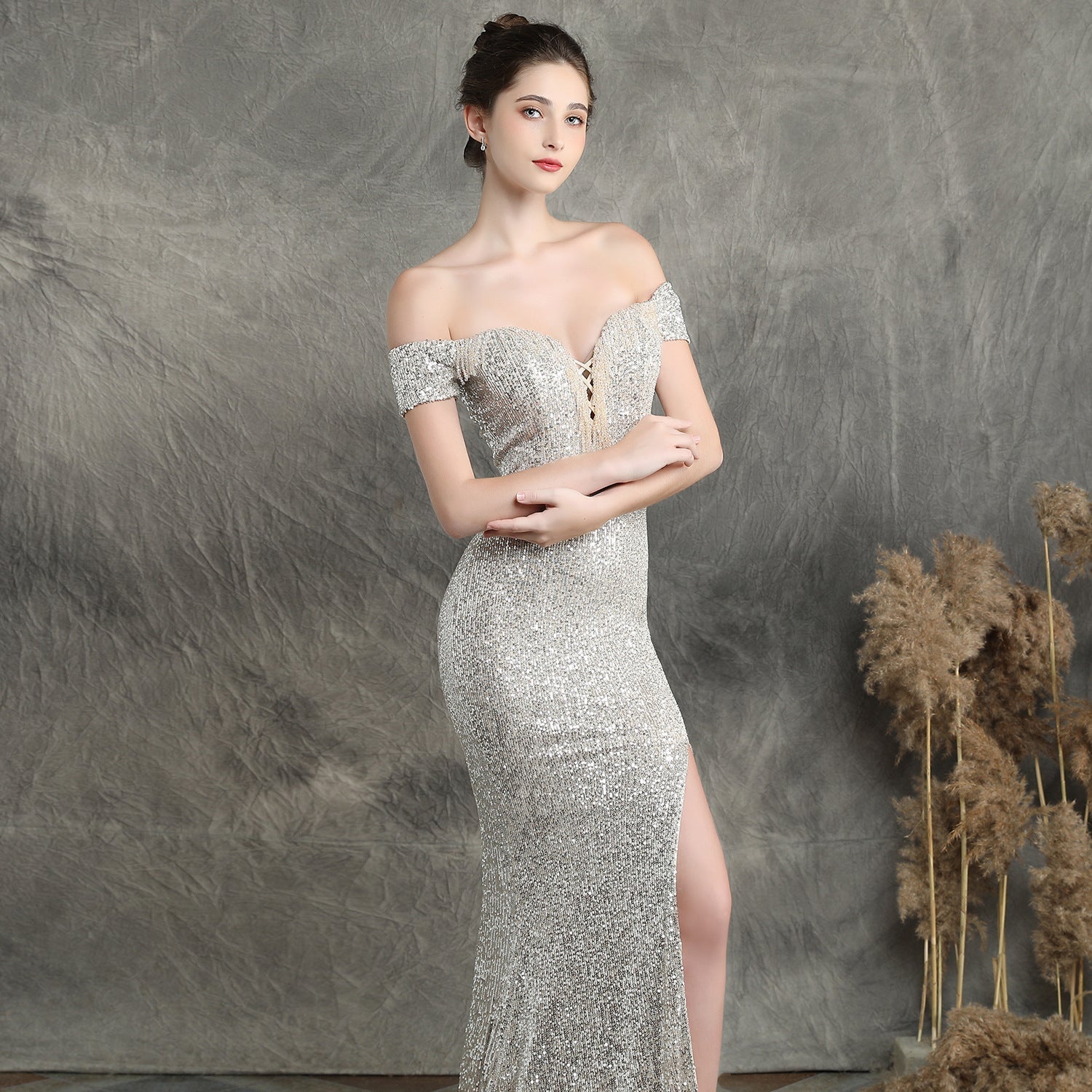 Marzia Formal Sequined Slit Dress - Fashionpara