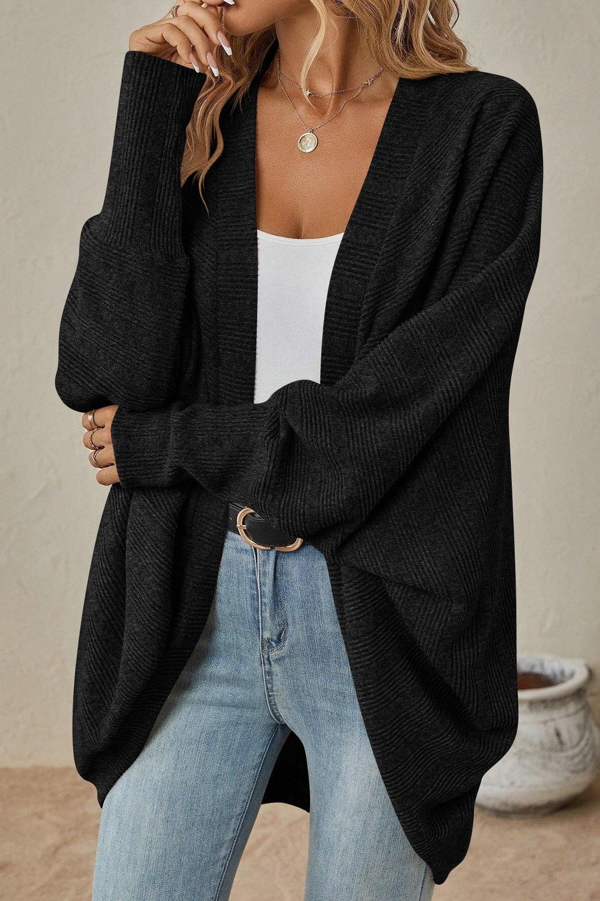 Chic Solid Color Midi Knit Cardigan for Autumn-Winter Wear