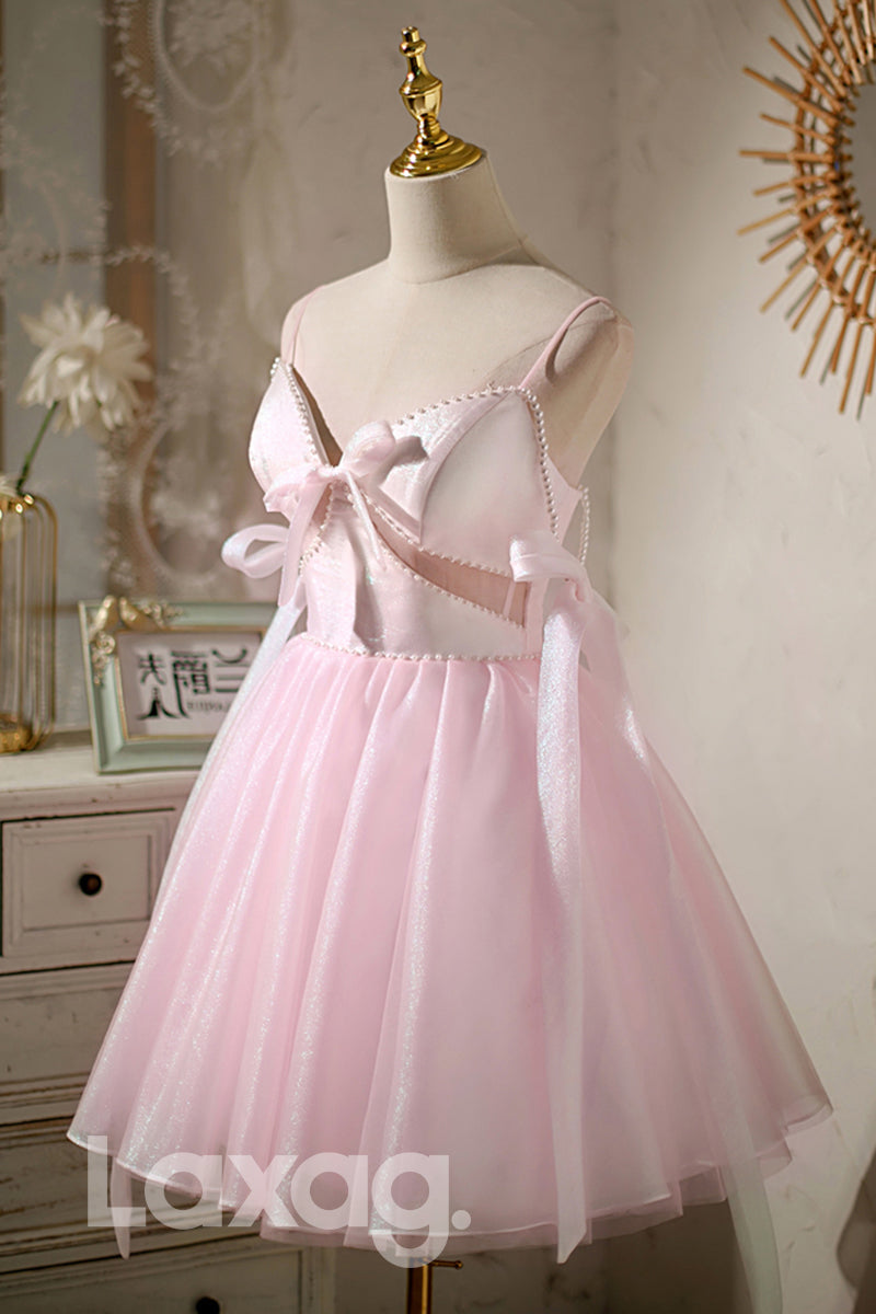 Spaghetti Straps V-Neck Cute Homecoming Dress - Fashionpara