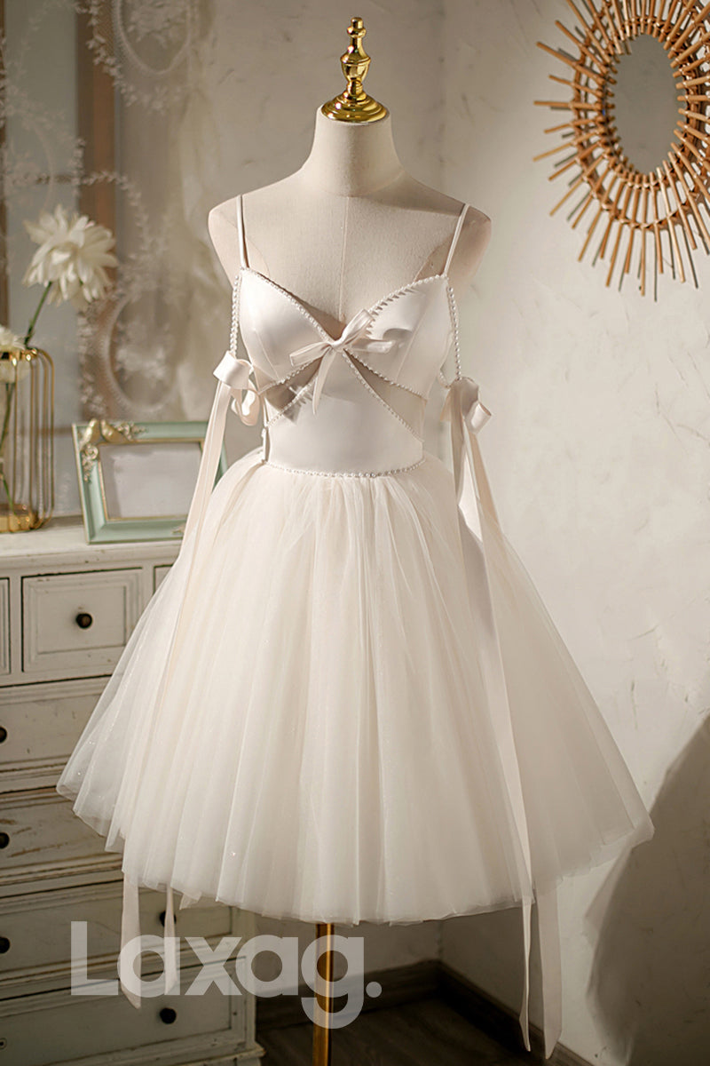 Spaghetti Straps V-Neck Cute Homecoming Dress - Fashionpara