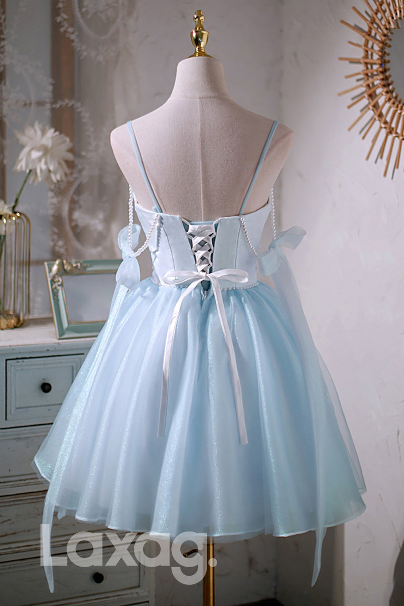 Spaghetti Straps V-Neck Cute Homecoming Dress - Fashionpara