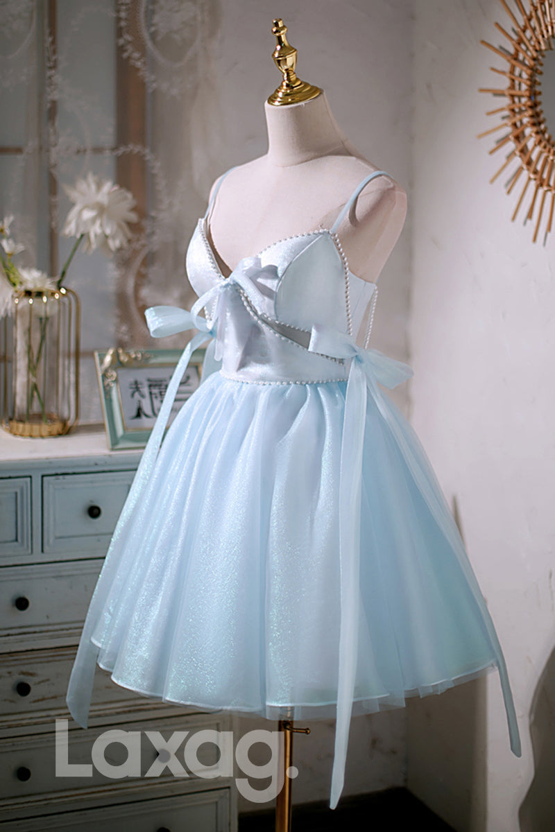 Spaghetti Straps V-Neck Cute Homecoming Dress - Fashionpara