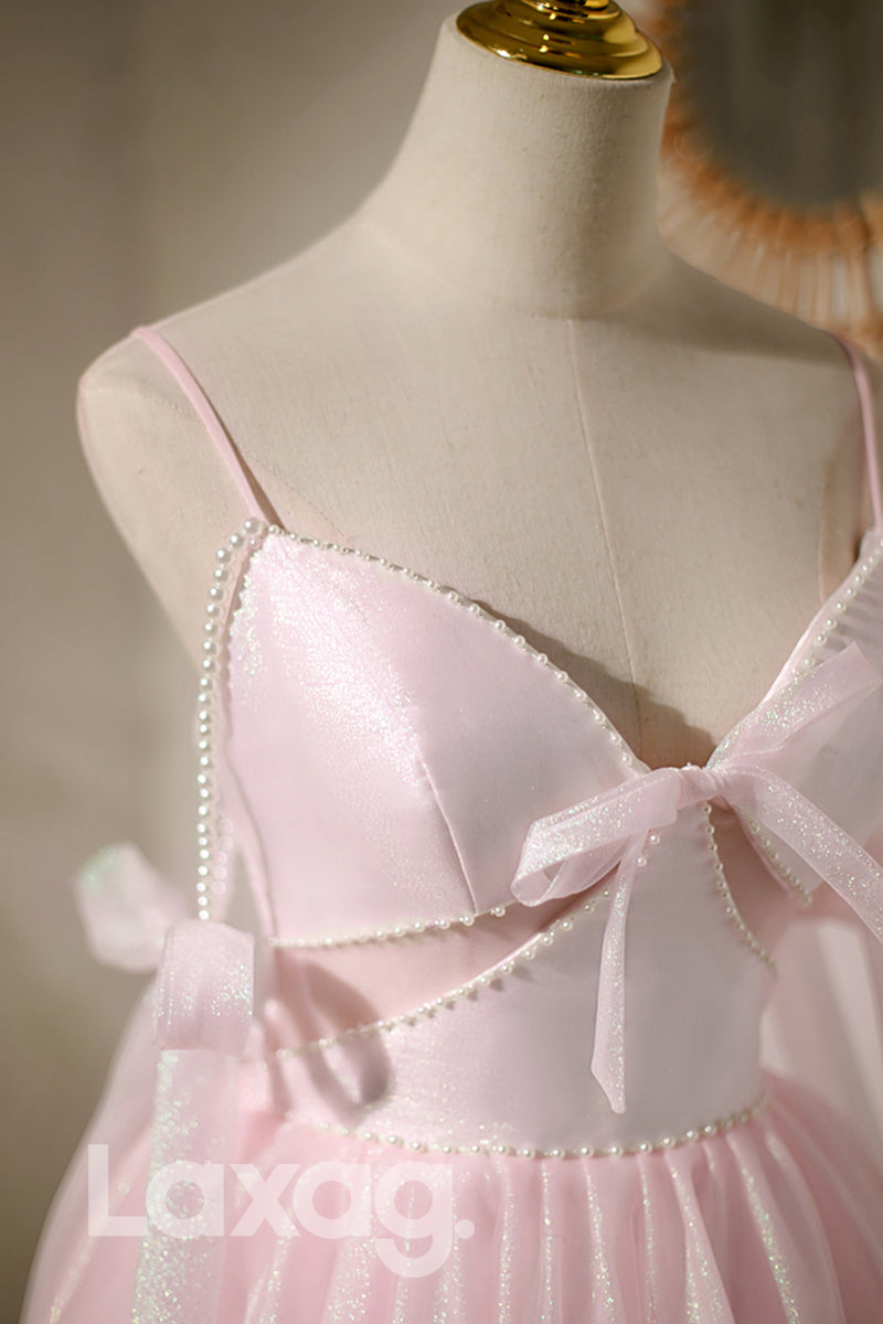 Spaghetti Straps V-Neck Cute Homecoming Dress - Fashionpara